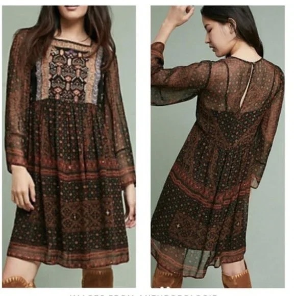 Akemi Kin Embroidered Beaded Boho Tunic Dress - Picture 1 of 16